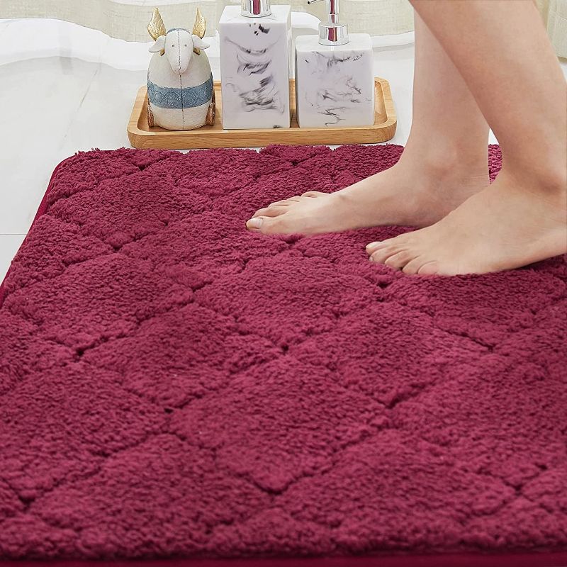 Photo 1 of COSY HOMEER Bathroom Rug Mat, Ultra Soft and Water Absorbent 100% Mirco Polyester Bath Rug, Anti-Slip Bath Carpet,Machine Wash/Dry,for Tub,Shower,and Bath Room ,18×28",Red