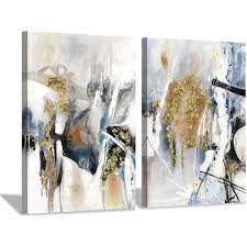 Photo 1 of Abstract Canvas Wall Art Picture: White & Brown Hand-Painted Painting Artwork for Bedroom (24'' x 36'' x 2 Panels)
