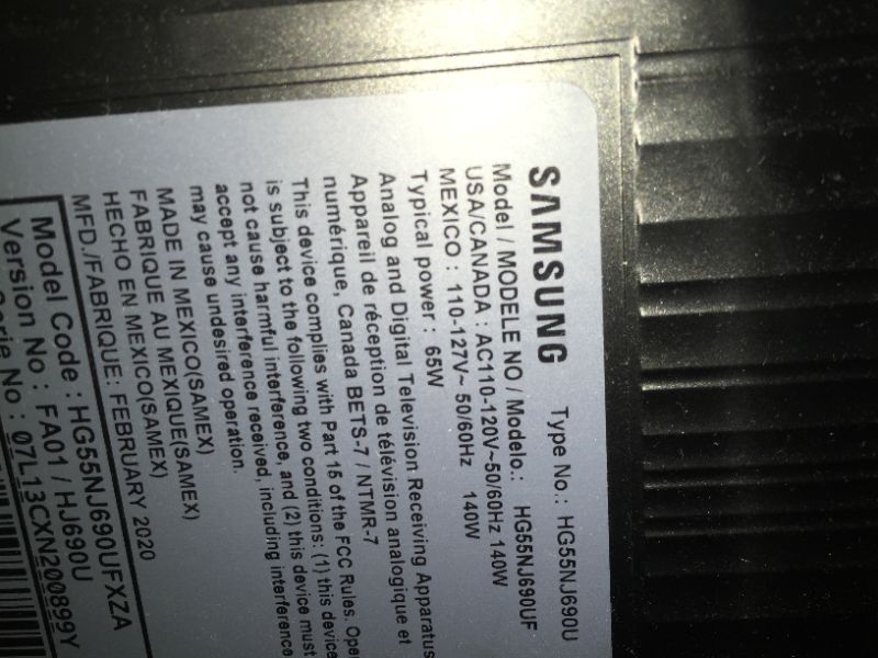 Photo 4 of Samsung 55 IN 2018 Model HG55NJ690UF (hardware and accessories not included)