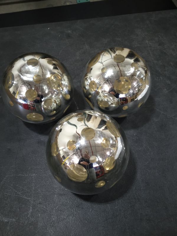 Photo 1 of 3 PIECES DECORATIVE  SPECKLED SILVER SPHERES TABLE DECORATIONS 5"