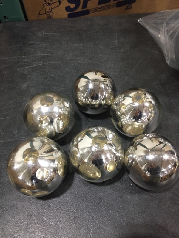 Photo 1 of 6 PIECES DECORATIVE  SPECKLED SILVER SPHERES TABLE DECORATIONS 3"