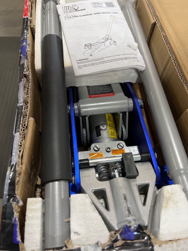 Photo 1 of BIG RED T815016L Torin Hydraulic Low Profile Aluminum and Steel Racing Floor Jack with Dual Piston Quick Lift Pump, 1.5 Ton (3,000 lb) Capacity, Blue
