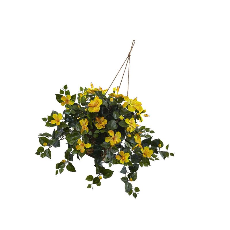 Photo 1 of 22 in. Artificial Hibiscus Hanging Basket