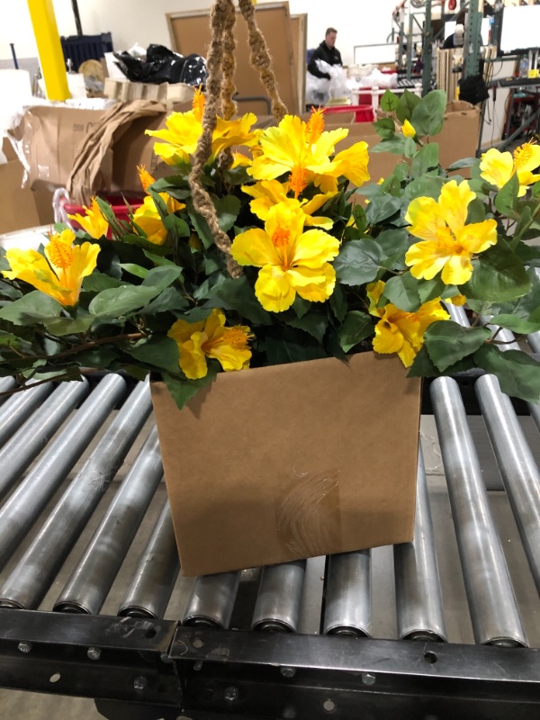 Photo 2 of 22 in. Artificial Hibiscus Hanging Basket