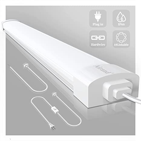 Photo 1 of Airand 5000K LED Ceiling Light Fixture, 2FT IP66 Waterproof 4FT Plug in LED Tube Light, LED Garage Light for Bathroom, Kitchen, Corridor, Garage, Warehouse, Basement, Vanity and Office (Cool White)
