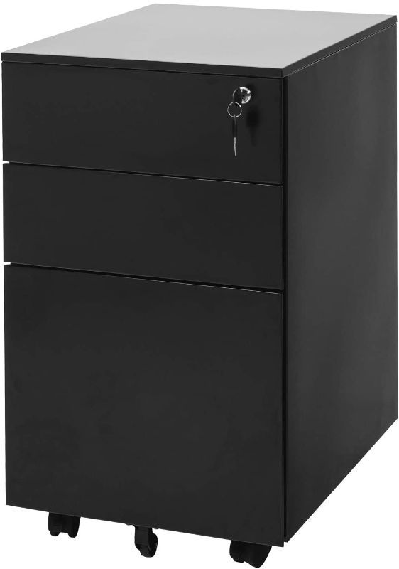 Photo 1 of Superday Black 3 Drawer Mobile File Cabinet, Metal Rolling Vertical File Cabinet with Drawers?Small Under Desk Lateral Cabinet for Office and Home, Fully Assembled Except Wheel(C)
