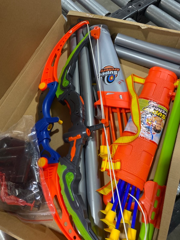 Photo 1 of CAPTAIN CHAOWING Bow and Arrow for Kids, Archery Toy Set, 2 Bows & 1 Blowing Bow & 12 Arrows & 5 Quivers & Standing Target, Outdoor Toys for Children Boys Girls
