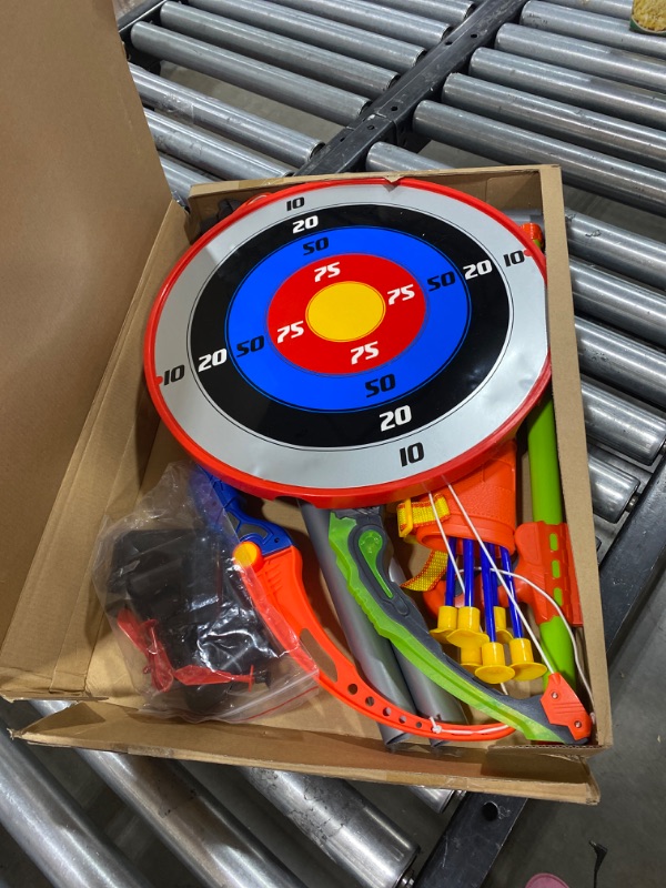 Photo 1 of CAPTAIN CHAOWING Bow and Arrow for Kids, Archery Toy Set, 2 Bows & 1 Blowing Bow & 12 Arrows & 5 Quivers & Standing Target, Outdoor Toys for Children Boys Girls
