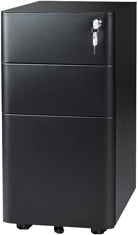 Photo 1 of DEVAISE 3-Drawer Slim File Cabinet, Verticall Filing Cabinet, Fully Assembled Except Casters, Black
