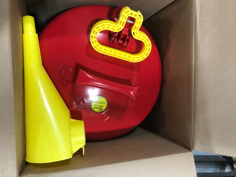 Photo 2 of Eagle UI-50-FS Red Galvanized Steel Type I Gasoline Safety Can with Funnel, 5 gallon Capacity, 13.5" Height, 12.5" Diameter,Red/Yellow
