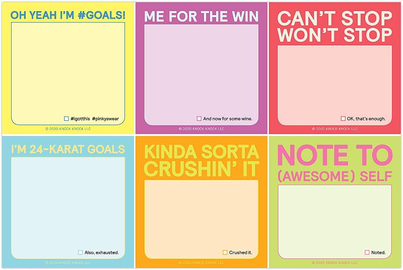 Photo 1 of Knock Knock I'm So Goals Sticky Packet Set, 6 Sticky Note Pads Set, 2.75 x 2.75-Inches and 40-Sheets Each
