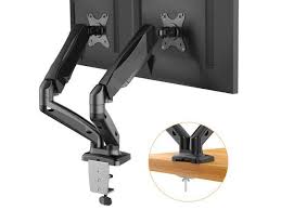 Photo 1 of Dual Arm Monitor Stand - Adjustable Gas Spring Computer Desk Mount VESA Bracket with C Clamp/Grommet Mounting Base for 13 to 27 Inch Computer Screens - Each Arm Holds up to 14.3lbs
