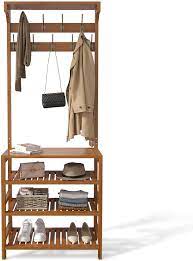 Photo 1 of AKTOP Entryway Coat Rack Shoe Storage - 4 in 1 Hall Tree Storage Shelf, 4-Tier Bamboo Shoe Rack with 9 Double Hooks and Top Shelf Organizer, Perfect for Mudroom, Hallway and Bedroom, Easy Assembly
