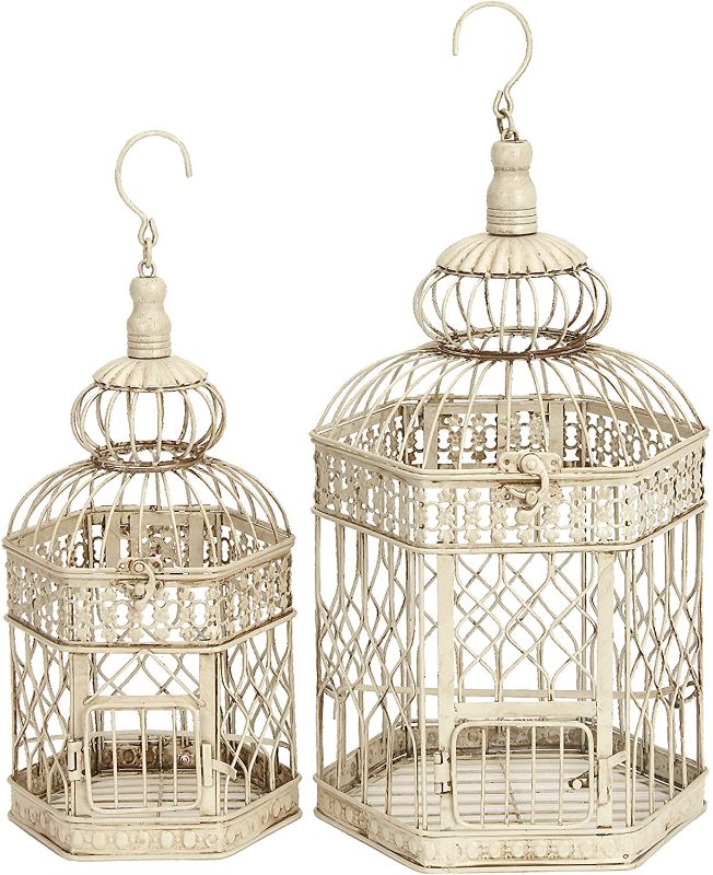 Photo 1 of Deco 79 Vintage Metal Birdcage, Fit for Flowers Planter Candles Garland Cupcake Display for Wedding Centerpiece Holiday Decoration, S/2 21", 18"H, Cream
