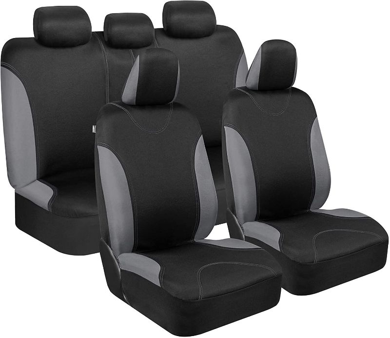 Photo 1 of BDK OS-334-CC Charcoal Trim Black Car Seat Covers Full 9pc Set - Sleek & Stylish - Split Option Bench 5 Headrests Front & Rear Bench
