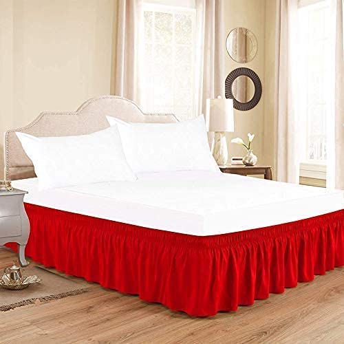 Photo 1 of Bed Skirt Three Sides Fabric Adjustable Elastic Wrap Around Dust Ruffled Bed Skirts Twin, Red, 24 Inch Tailored Drop 100% Cotton 800 Thread Count
