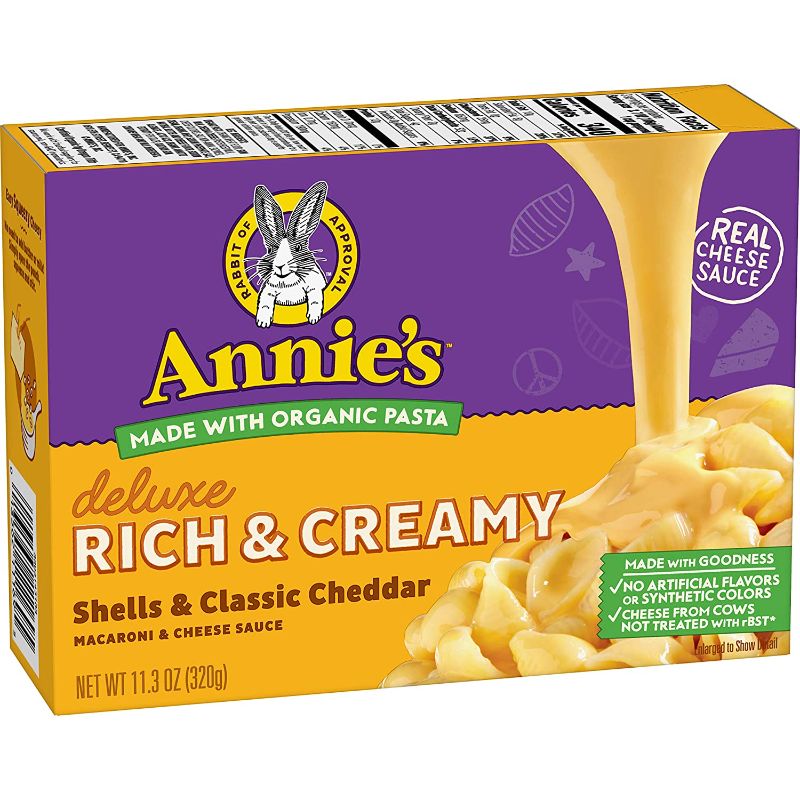 Photo 1 of Annie's Deluxe Rich & Creamy Shells & Classic Cheddar Macaroni & Cheese Sauce, 11.3 oz 12 PACK
