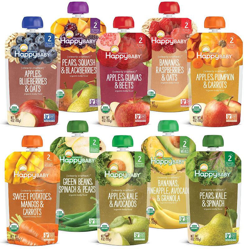 Photo 1 of Happy Baby Organics Clearly Crafted Baby Food Pouches Variety Pack, 4 Ounces, 10 Count expired Feb 20, 2022
