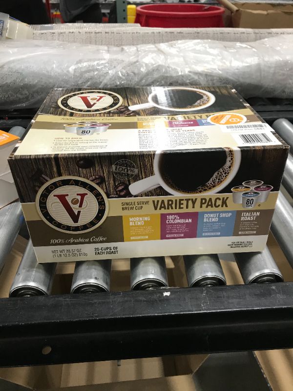 Photo 2 of 
Victor Allen's 80 Count Single Serve Cup Variety Pack of Morning Blend, 100% Colombian, Donut Shop and Italian Roast (Compatible with 2.0 Keurig Brewers) expires 4/16/2022
