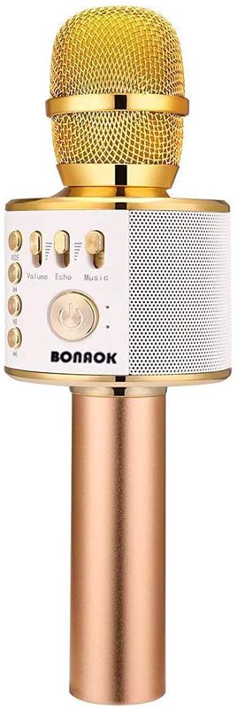 Photo 1 of BONAOK Wireless Bluetooth Karaoke Microphone,3-in-1 Portable Handheld Karaoke Mic Speaker Machine Birthday Home Party for PC or All Smartphone (Q37 Gold)
