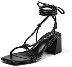 Photo 1 of vivianly Women's Lace Up Chunky Heel Sandals Strappy Straps Ankle Wrap Heels, size 8 