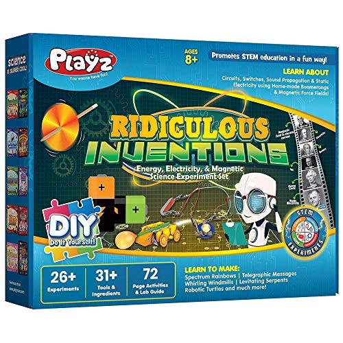 Photo 1 of Barcode for Playz Ridiculous Inventions Science Kits for Kids - Energy, Electricity & Magnetic Experiments Set - Build Electric Circuits, Motors, Telegraphic Messages, Robotics, Compasses, Switches, and much more
