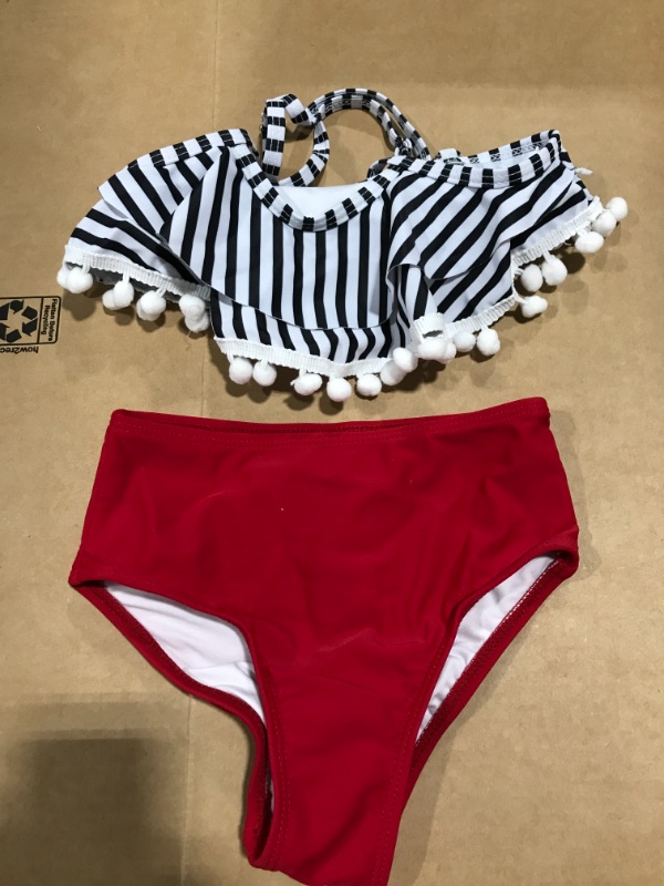 Photo 1 of GIRLS' 2 PIECE TODDLER SWIMSUIT. RED/WHITE, SIZE 104.