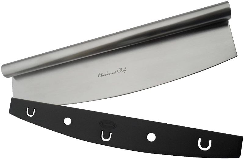 Photo 1 of Checkered Chef Pizza Cutter - Sharp Stainless Steel Rocker Knife w/ Plastic Blade Sheath - Dishwasher Safe - 14 Inch

