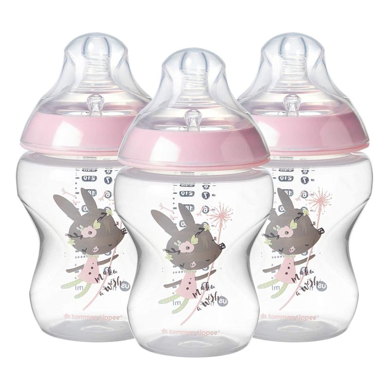 Photo 1 of Tommee Tippee Closer to Nature Baby Bottle Decorated Pink, Anti-Colic Valve, Breast-Like Nipple for Natural Latch, Slow Flow, BPA-Free - 0+ Months, 9 Ounce, 3 Count (Design May Vary) (522595)
