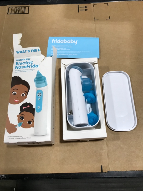 Photo 2 of FridaBaby Electric NoseFrida | USB Rechargeable Nasal Aspirator with Different Levels of Suction by Frida Baby
OPEN BOX. 