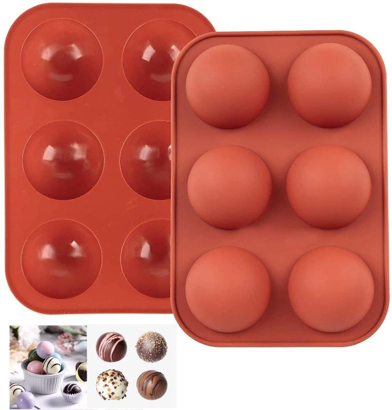 Photo 1 of 2 Pack 6 Holes Silicone Mold For Chocolate, Cake, Jelly, Pudding, Handmade Soap, Round Shape Semi Sphere Mold
