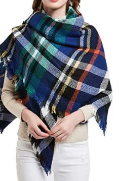 Photo 1 of Wander Agio Womens Warm Blanket Scarf Square Winter Shawls Large Infinity Scarves Stripe Plaid Scarf
