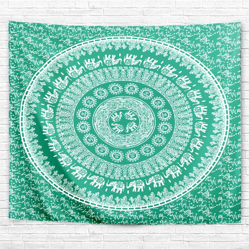 Photo 1 of BROVAVE Bohemian Tapestry Wall Hanging Indian Art Print for Bedding Home Decor (Green, 71"x93")
