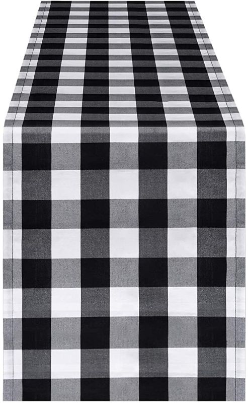 Photo 1 of InnoGear Buffalo Check Table Runner, 14 x 108 inch Buffalo Plaid Table Runners Polyester Cotton Black and White Plaid for Spring & Summer, Farmhouse, Thanksgiving, Christmas & Gathering, 1 Pack
