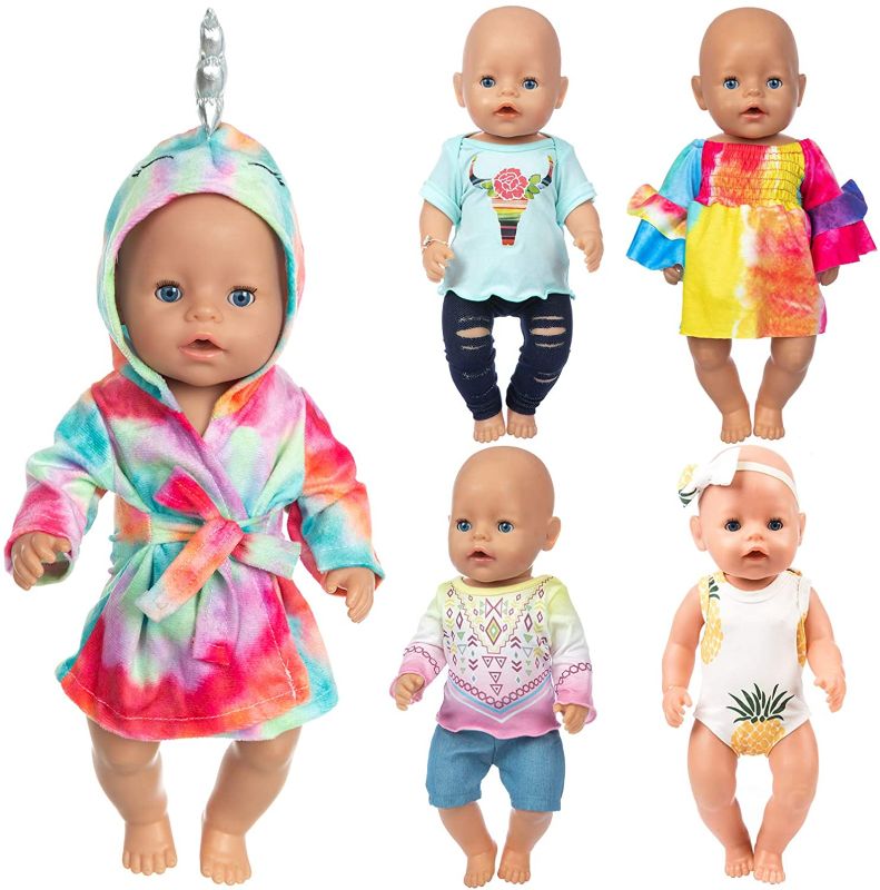 Photo 1 of HOAYO 16-18 Inch Baby Doll Clothes, 5 Sets Outfits Pjs Dress Pants for 43cm Baby Dolls, American 18 Inch Girl Dolls
