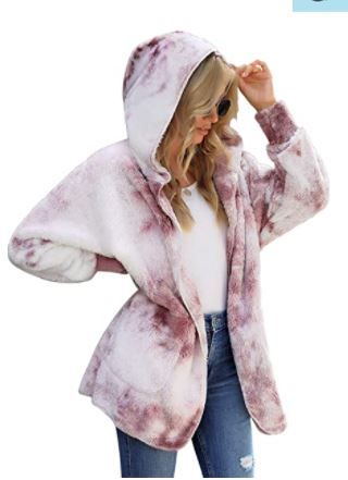 Photo 1 of luvamia Women Fuzzy Fleece Open Front Pockets Hooded Cardigan Jacket Coat Outwear
