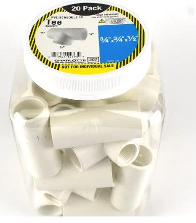 Photo 1 of 3/4 in. x 3/4 in. x 1/2 in. PVC Tee Pro Pack (20-Pack)

