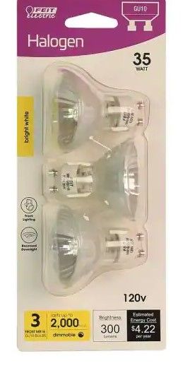 Photo 1 of 35-Watt Bright White (2700K) MR16 GU10 Bi-pin Base Dimmable Halogen Light Bulb (3-Pack)

