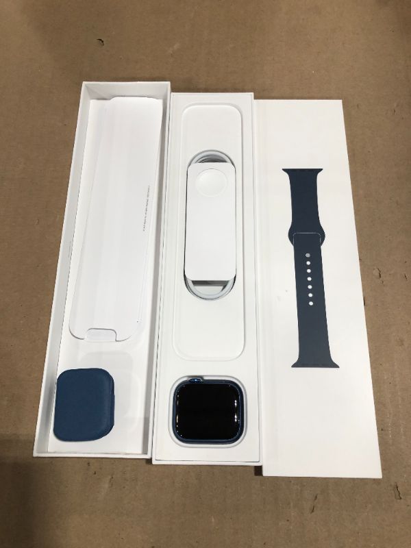 Photo 2 of Apple Watch Series 7 [GPS 45mm] Smart Watch w/ Blue Aluminum Case with Abyss Blue Sport Band. Fitness Tracker, Blood Oxygen & ECG Apps, Always-On Retina Display, Water Resistant
