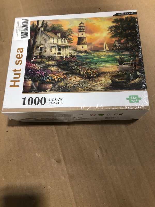 Photo 2 of Jigsaw Puzzles, 1000 Piece Puzzles for Adults & Kids, Hut Sea Puzzles for Adults, Funny 1000 Piece Puzzle Thicken Cardboard Medium Difficulty Jigsaw Puzzles (27.55" x 19.68")
