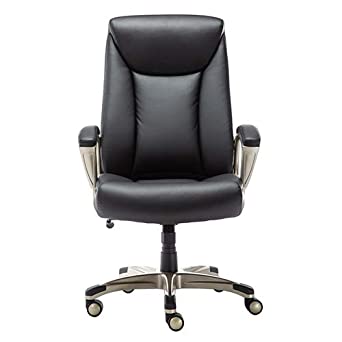 Photo 1 of Amazon Basics Bonded Leather Big & Tall Executive Office Computer Desk Chair, 350-Pound Capacity - Black

