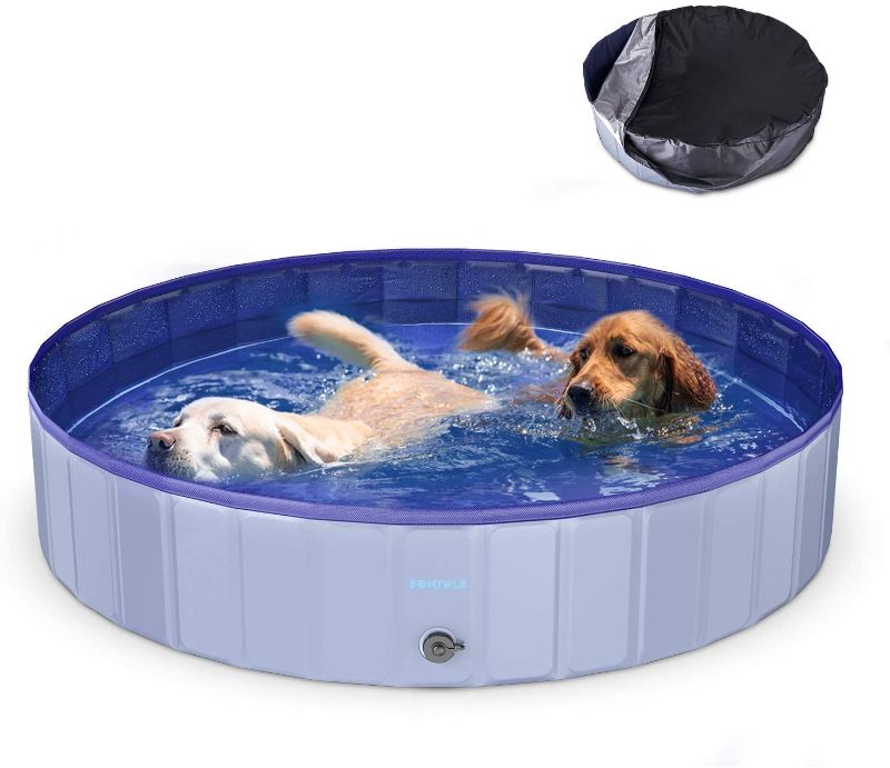 Photo 1 of Funyole Foldable Dog Pool with Pool Cover, 63” Portable Dog Pet Pool Bathing Tub Kiddie Pool, Indoor & Outdoor Leakproof Swimming Pool for Dogs Cats & Kids
