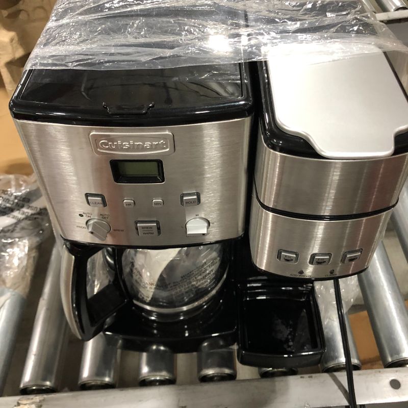 Photo 2 of FOR PARTS ONLY !!!!!!Cuisinart 12-Cup Coffeemaker and Single-Serve Brewer Coffee Center, Glass, Silver DOESNT WORK
