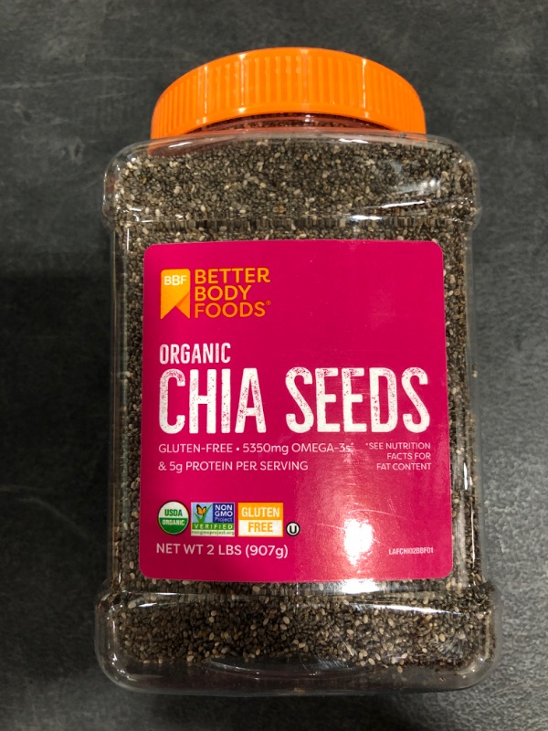 Photo 4 of BetterBody Foods Organic Chia Seeds with Omega-3, Non-GMO, Gluten Free, Keto Diet Friendly, Vegan, Good Source of Fiber, Add to Smoothies, 2 lbs, 32 Oz
