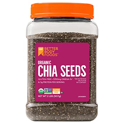 Photo 1 of BetterBody Foods Organic Chia Seeds with Omega-3, Non-GMO, Gluten Free, Keto Diet Friendly, Vegan, Good Source of Fiber, Add to Smoothies, 2 lbs, 32 Oz
