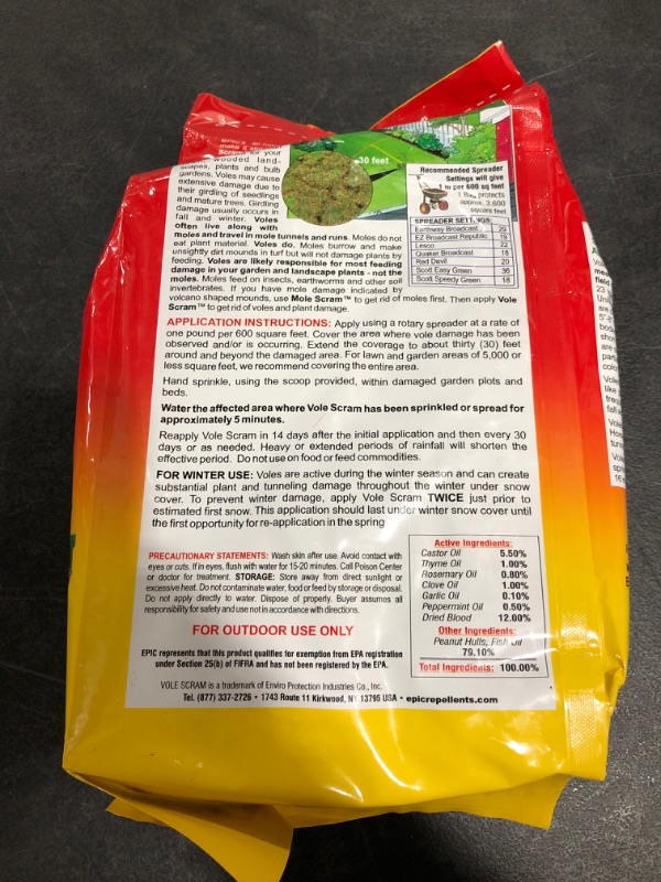 Photo 3 of EPIC Vole Scram Outdoor Organic All Natural Granular Animal Repellent Garden and Yard Protector, Repels with Scent, 6 Pound Bag
