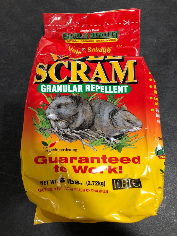 Photo 2 of EPIC Vole Scram Outdoor Organic All Natural Granular Animal Repellent Garden and Yard Protector, Repels with Scent, 6 Pound Bag
