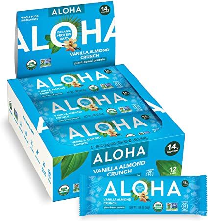 Photo 1 of ALOHA Organic Plant Based Protein Bars - Vanilla Almond Crunch - 12 Count, 1.9oz Bars - Vegan, Low Sugar, Gluten-Free, Paleo, Low Carb, Non-GMO, Stevia-Free, Soy-Free, Sugar Alcohol Free
BB DEC 2022.