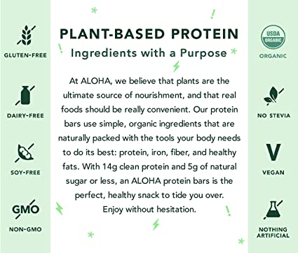 Photo 2 of ALOHA Organic Plant Based Protein Bars - Vanilla Almond Crunch - 12 Count, 1.9oz Bars - Vegan, Low Sugar, Gluten-Free, Paleo, Low Carb, Non-GMO, Stevia-Free, Soy-Free, Sugar Alcohol Free
BB DEC 2022.