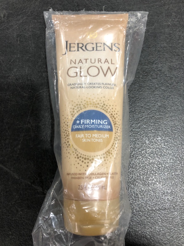 Photo 2 of Jergens Natural Glow +FIRMING Self Tanner, Sunless Tanning Lotion for Fair to Medium Skin Tone, Anti Cellulite Firming Body Lotion for Natural-Looking Tan, 7.5 Ounce
